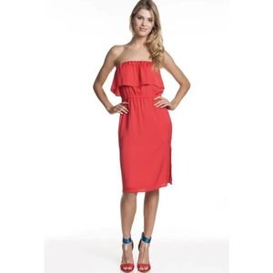 BCBG Maxazria Malia Red Berry Strapless Ruffled Knee Length Lined Sundress - S
